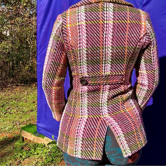 {Cherokee} Vintage Pink & Plaid Striped Mid-Length Wool Coat, Authentic Original - Picture 6 of 15